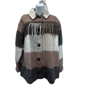 Womens‎ XS Vero Moda Retail $119 Blanket Fringe Western Jacket Coat Button-Up